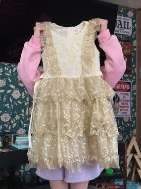 wonder nation Gold Embroidered Party Dress for Girls
